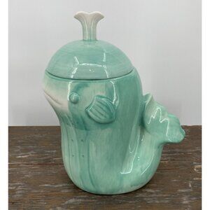 Port Phillip Shore Line Teal Whale Ceramic Cookie Jar Salt Water Marine Mammals